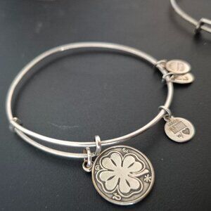 2 Alex and Ani four-leaf clover charm bangle bracelets 925 silver